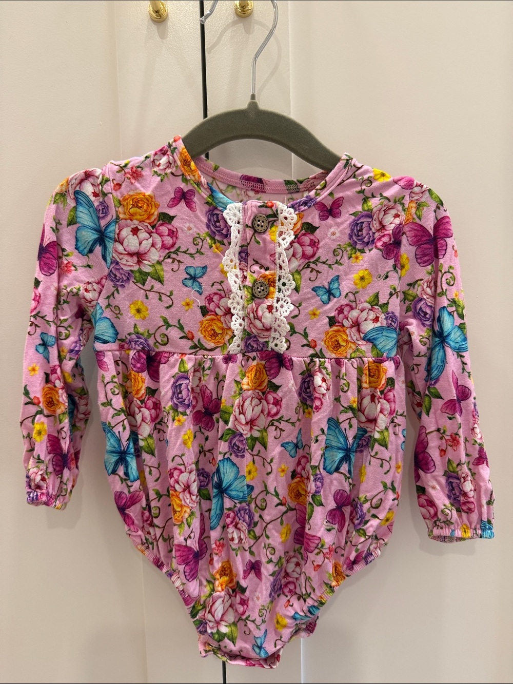 Girls Floral & Butterfly Long-Sleeve Bodysuit 12-18mo